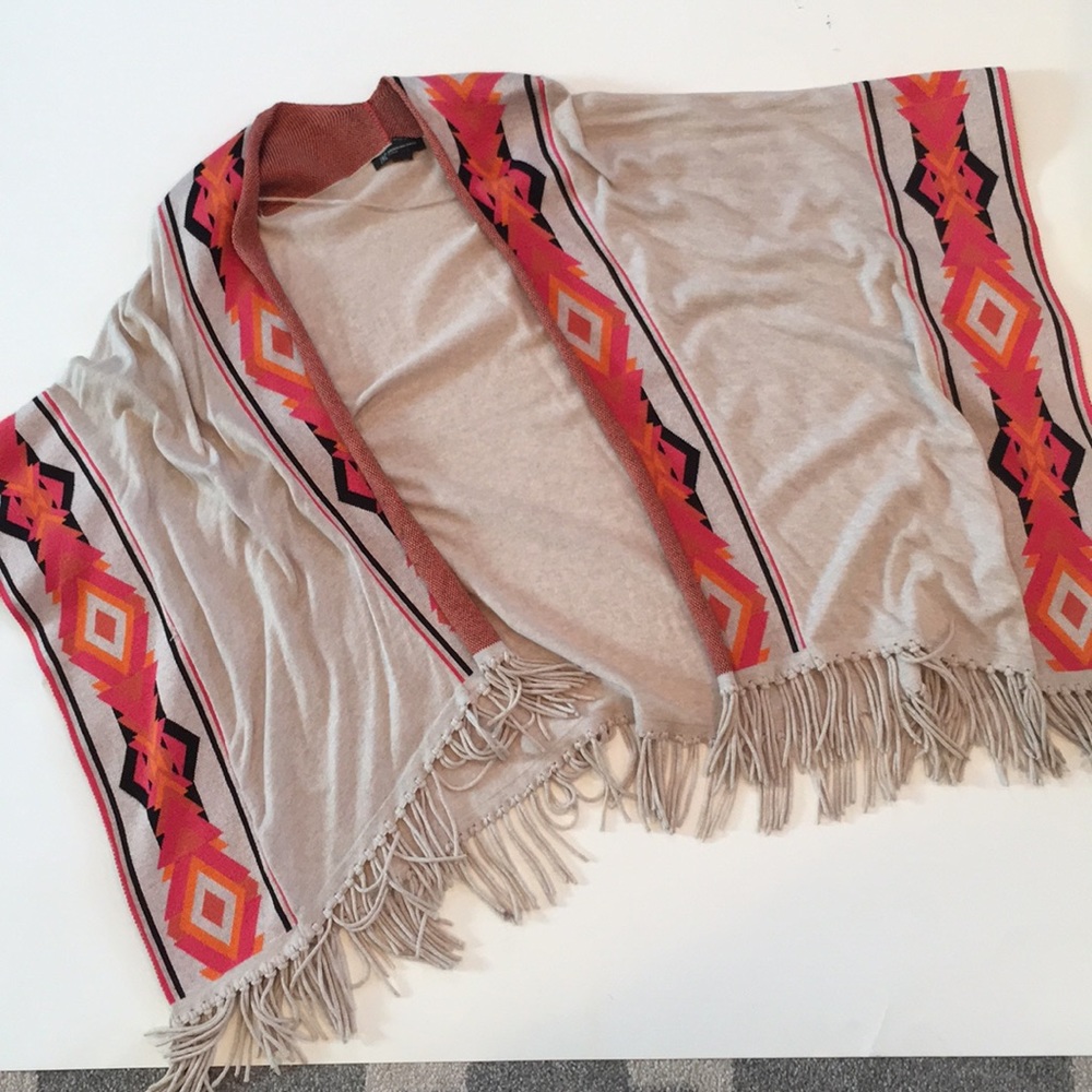 Inc woman's Aztec fringed poncho